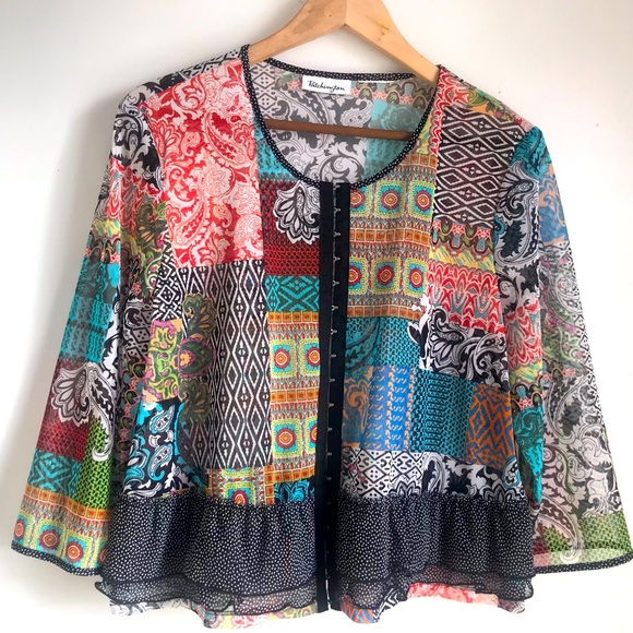 Patchington Tops - PATCHINGTON Multi Color Printed Mesh Peplum Top